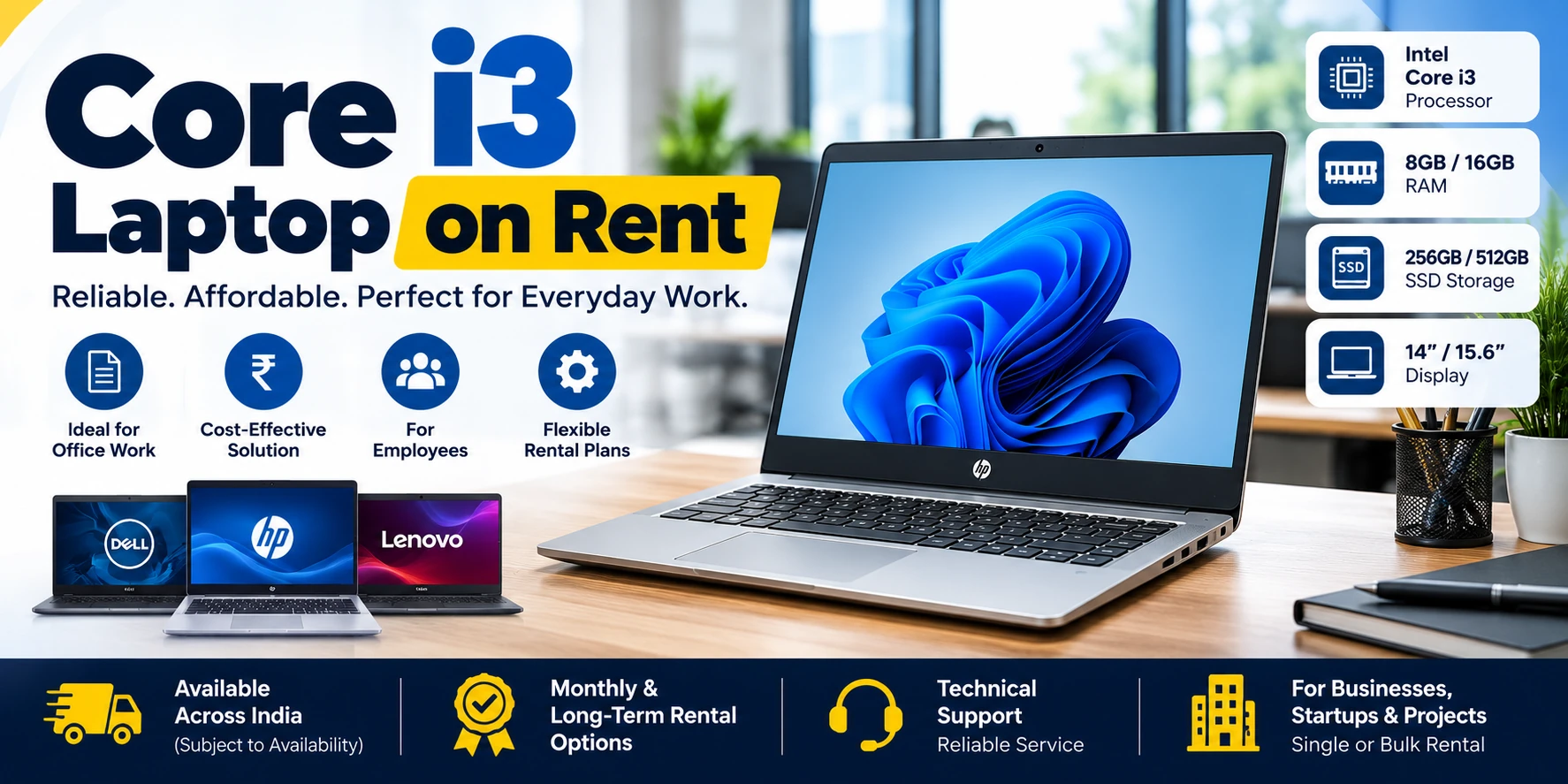 Core i3 laptop on rent