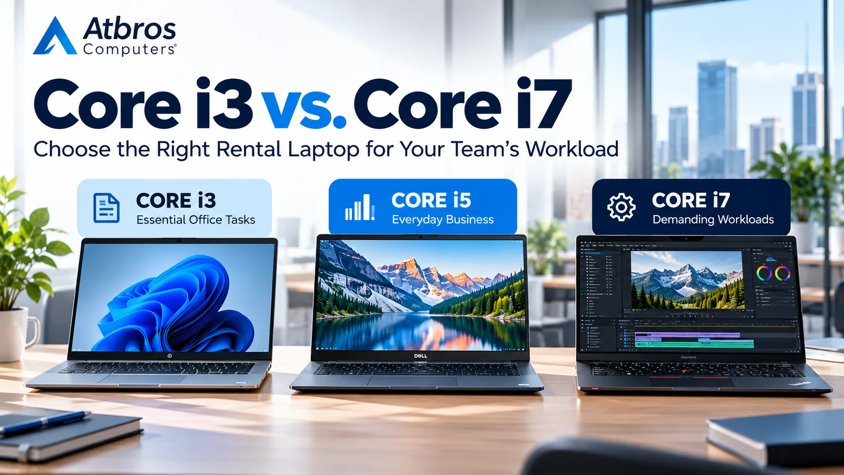 Intel Core i3, Core i5 and Core i7 business laptop comparison for choosing rental laptop specifications